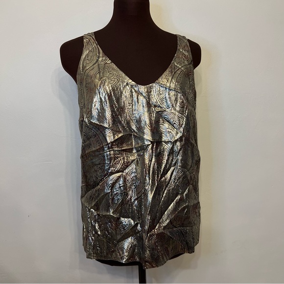 J. Crew Cate Cami Gold Top Tank Metallic paisley, NWT, Size 2 - Picture 2 of 9